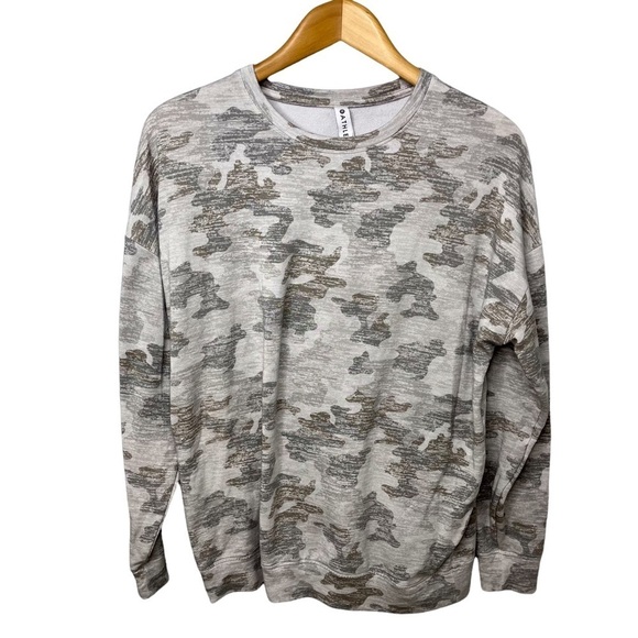 Athleta Pure Luxe Printed Pullover Sweatshirt Camo Size Medium 598752 - Picture 2 of 7